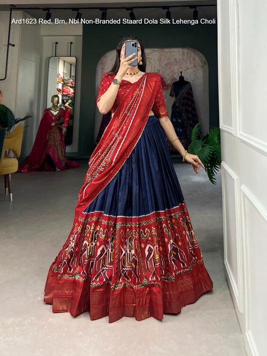 Ard1623 Red, Brn, Nbl Non-Branded Staard Dola Silk Lehenga Choli