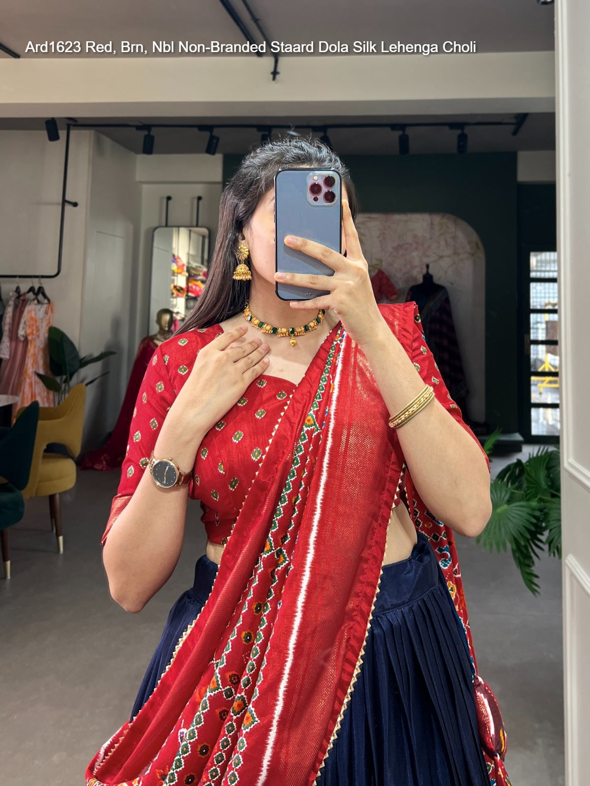 Ard1623 Red, Brn, Nbl Non-Branded Staard Dola Silk Lehenga Choli