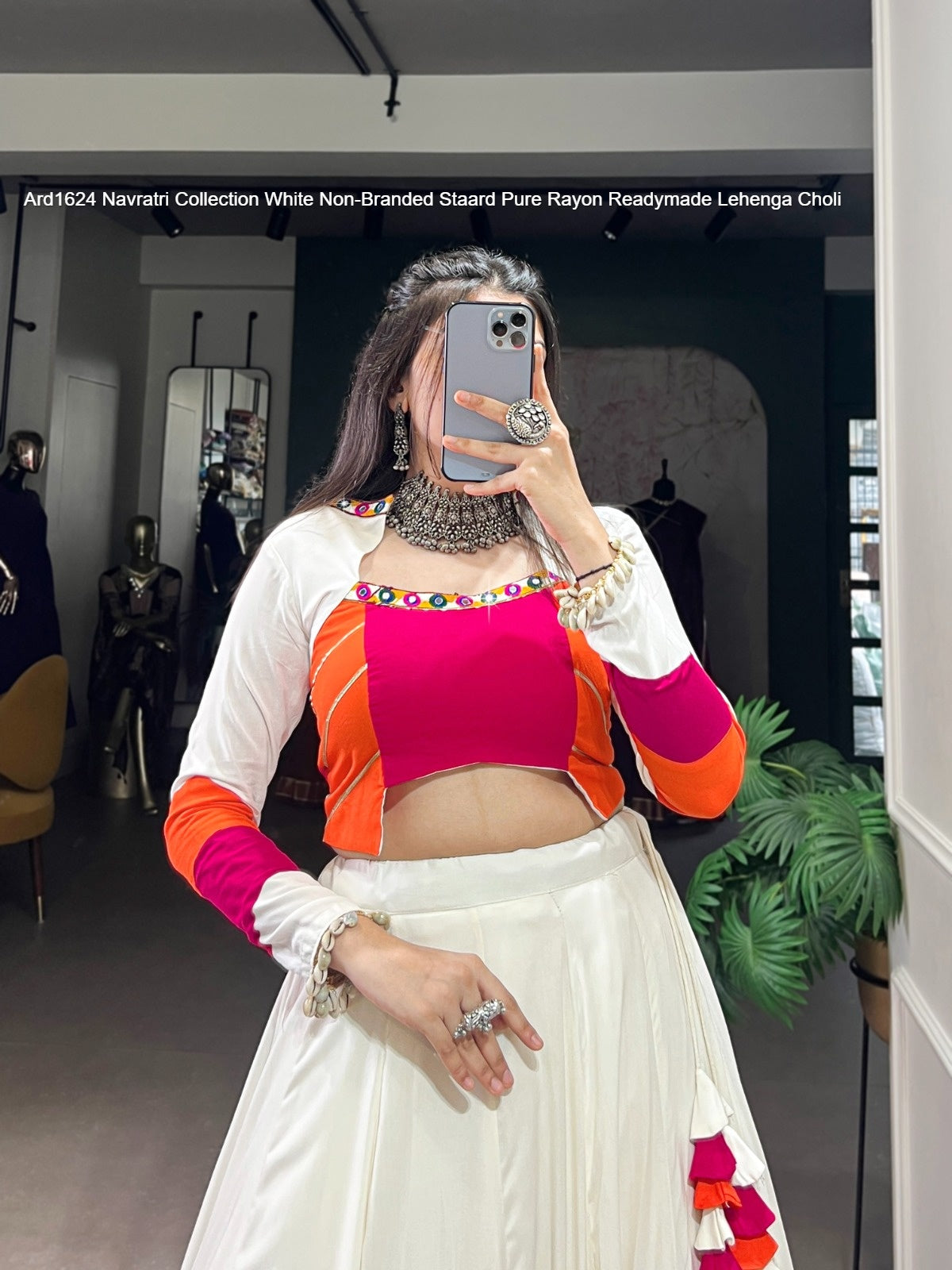 Ard1624 Navratri Collection White Non-Branded Staard Pure Rayon Readymade Lehenga Choli
