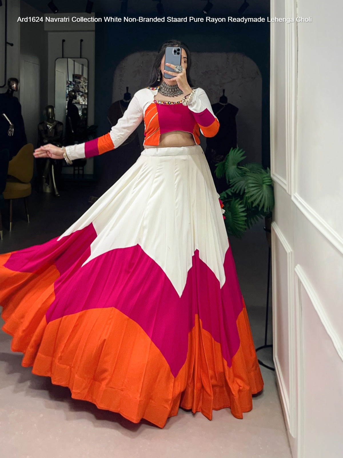 Ard1624 Navratri Collection White Non-Branded Staard Pure Rayon Readymade Lehenga Choli