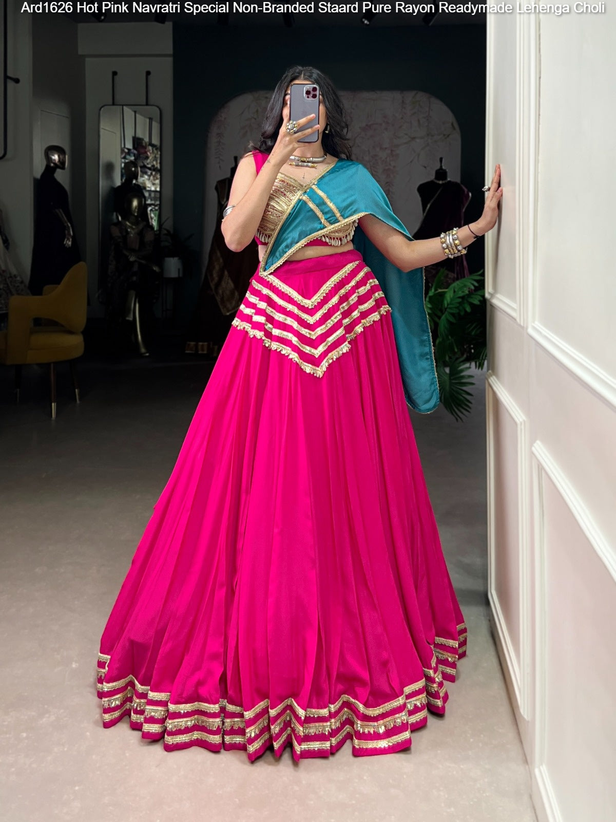 Ard1626 Hot Pink Navratri Special Non-Branded Staard Pure Rayon Readymade Lehenga Choli