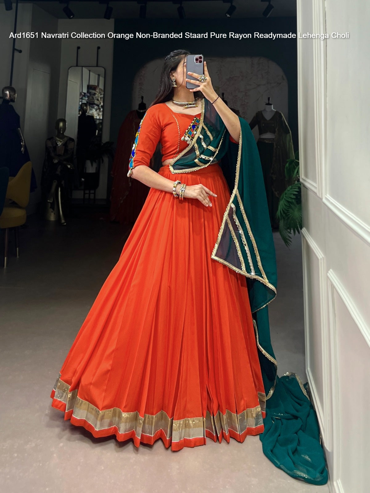 Ard1651 Navratri Collection Orange Non-Branded Staard Pure Rayon Readymade Lehenga Choli
