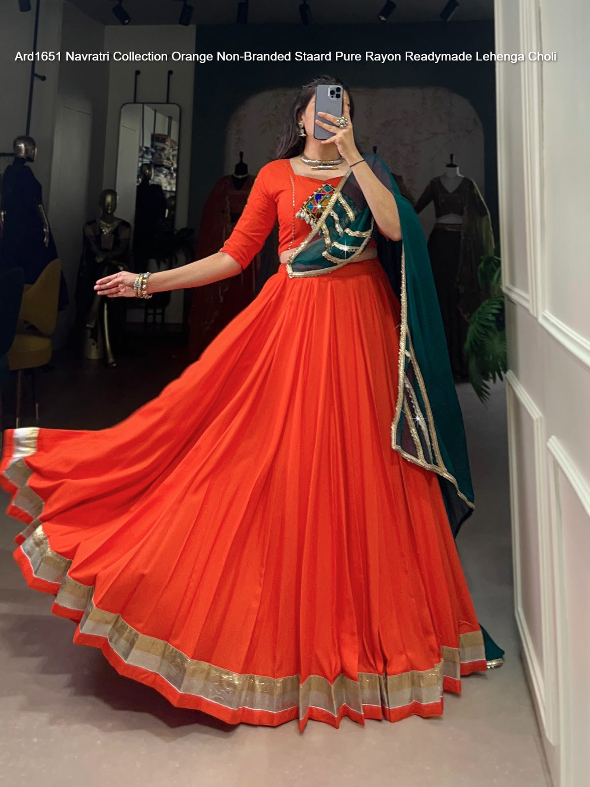 Ard1651 Navratri Collection Orange Non-Branded Staard Pure Rayon Readymade Lehenga Choli
