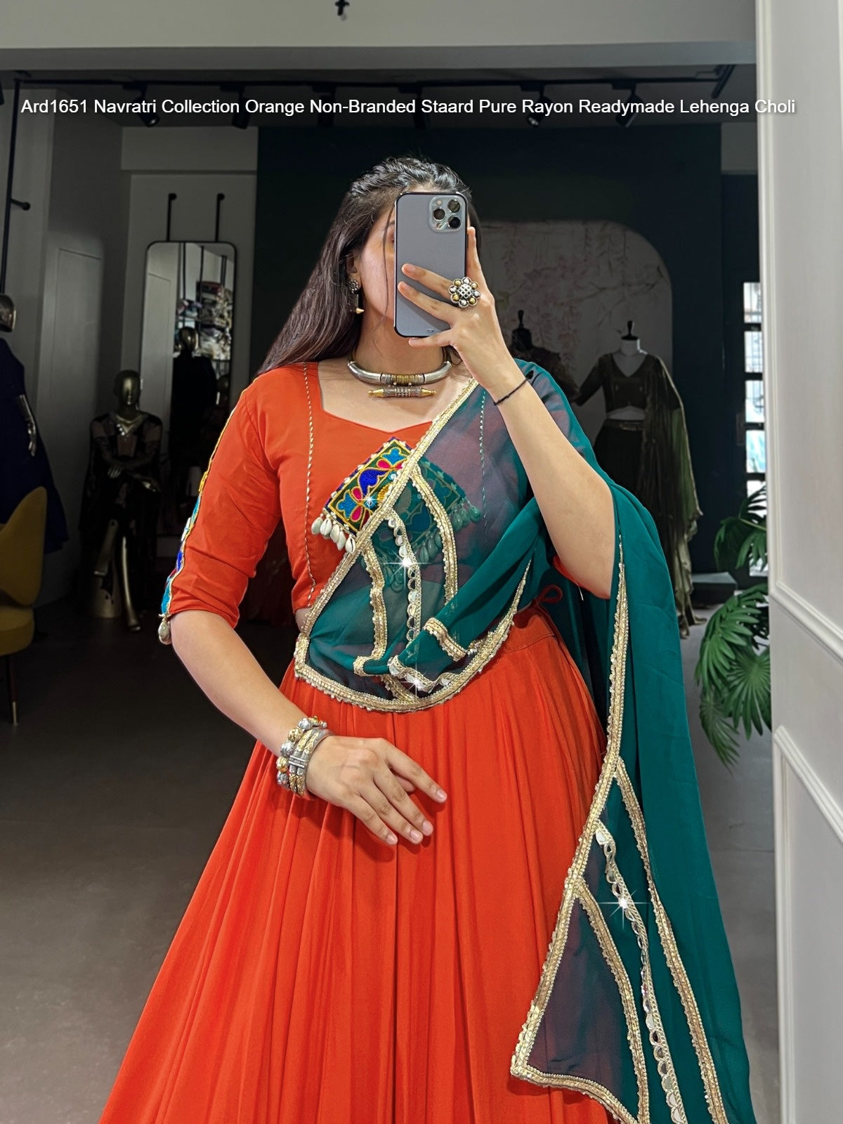Ard1651 Navratri Collection Orange Non-Branded Staard Pure Rayon Readymade Lehenga Choli