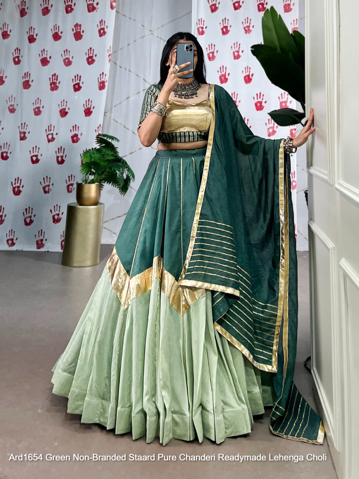 Ard1654 Green Non-Branded Staard Pure Chanderi Readymade Lehenga Choli