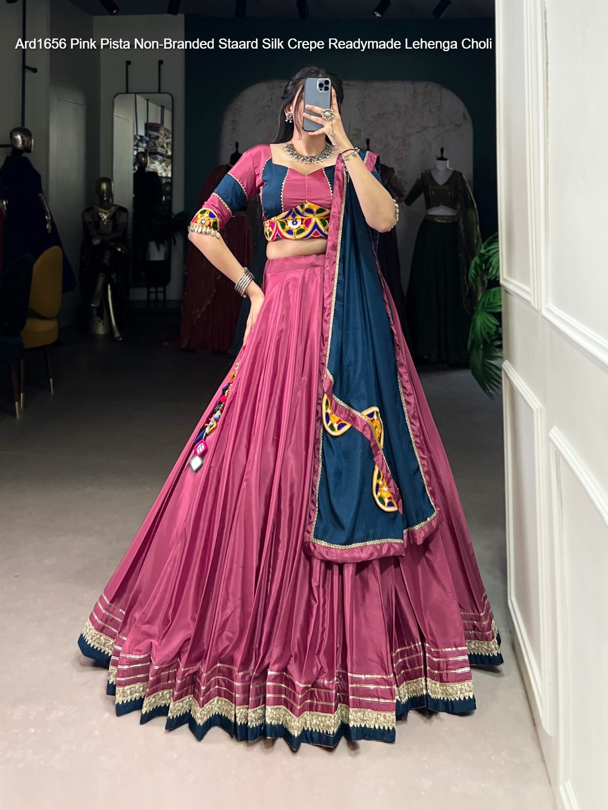 Ard1656 Pink Pista Non-Branded Staard Silk Crepe Readymade Lehenga Choli