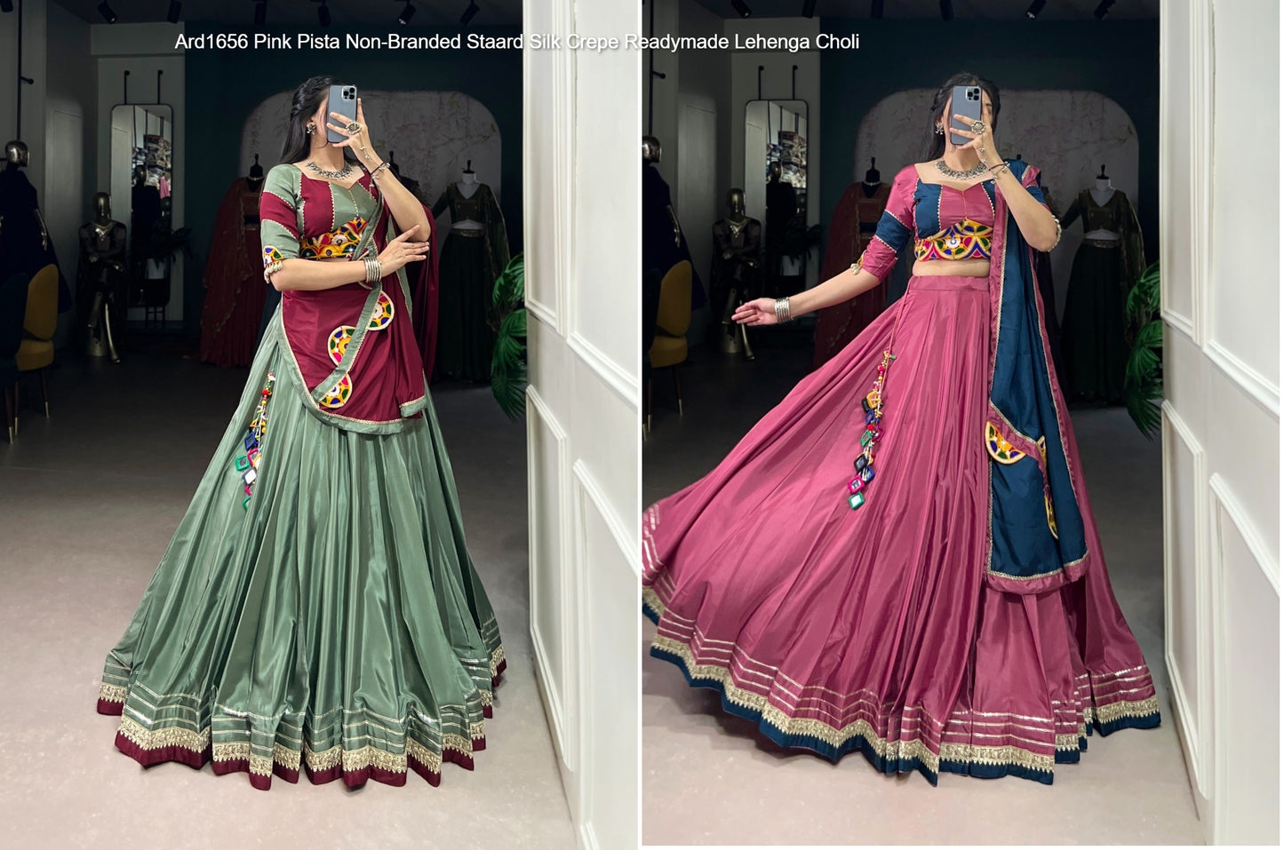 Ard1656 Pink Pista Non-Branded Staard Silk Crepe Readymade Lehenga Choli