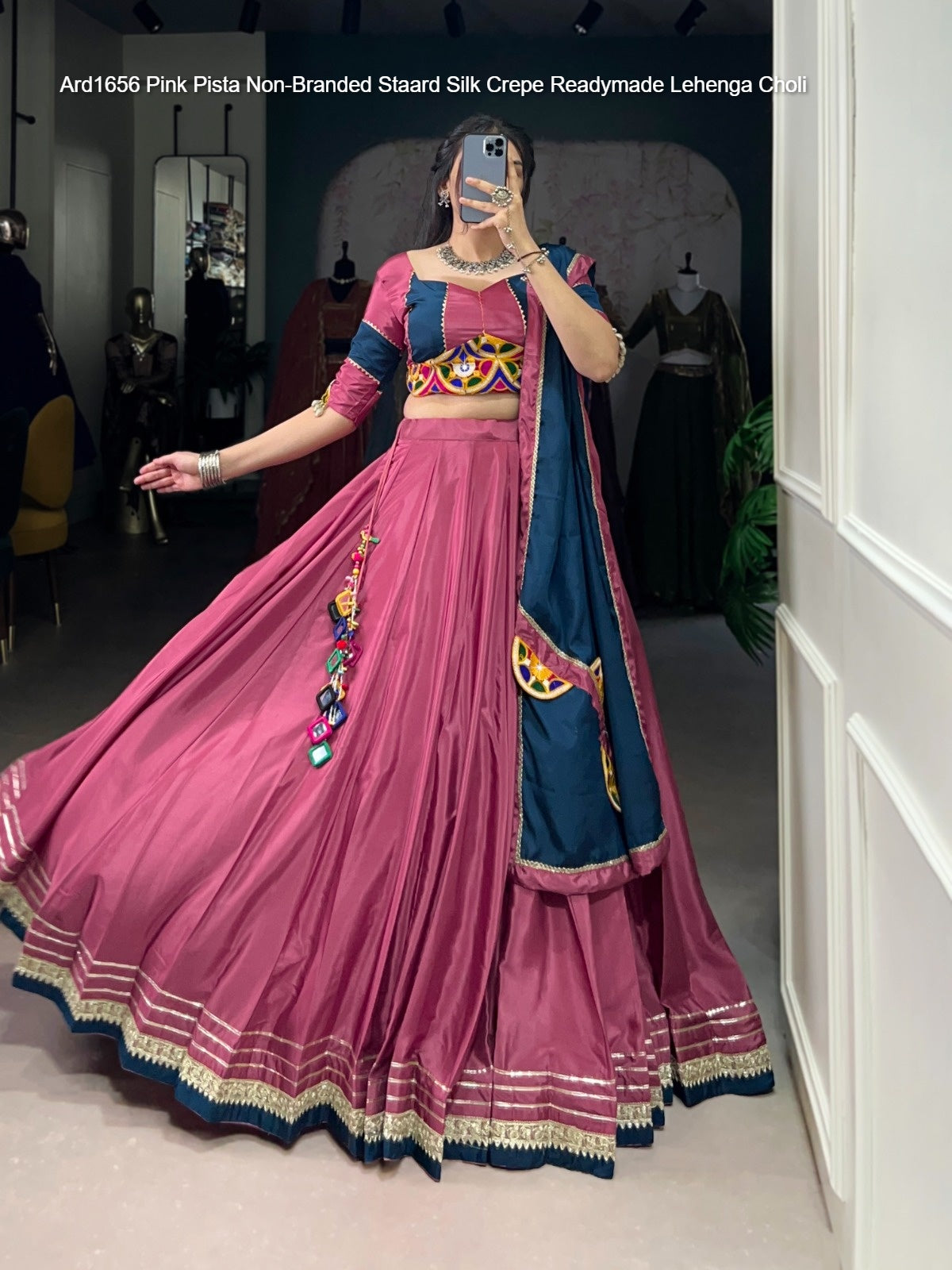 Ard1656 Pink Pista Non-Branded Staard Silk Crepe Readymade Lehenga Choli