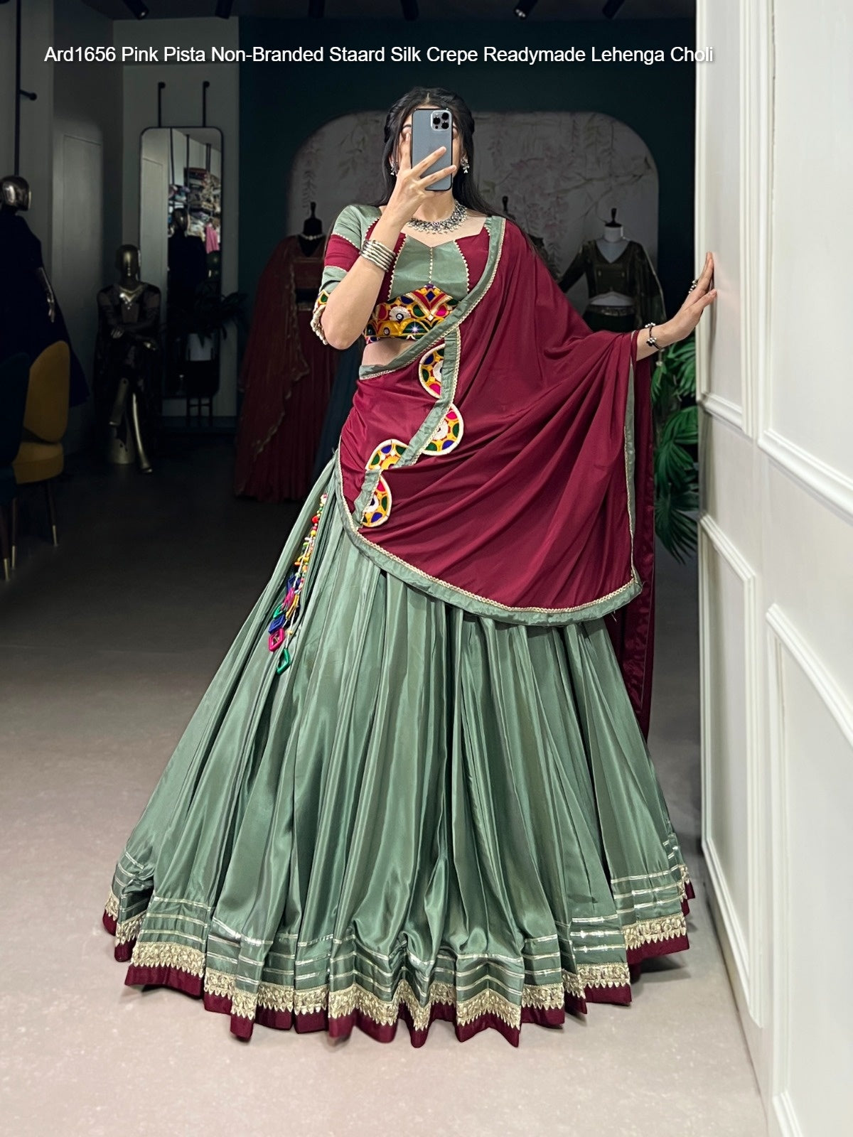 Ard1656 Pink Pista Non-Branded Staard Silk Crepe Readymade Lehenga Choli