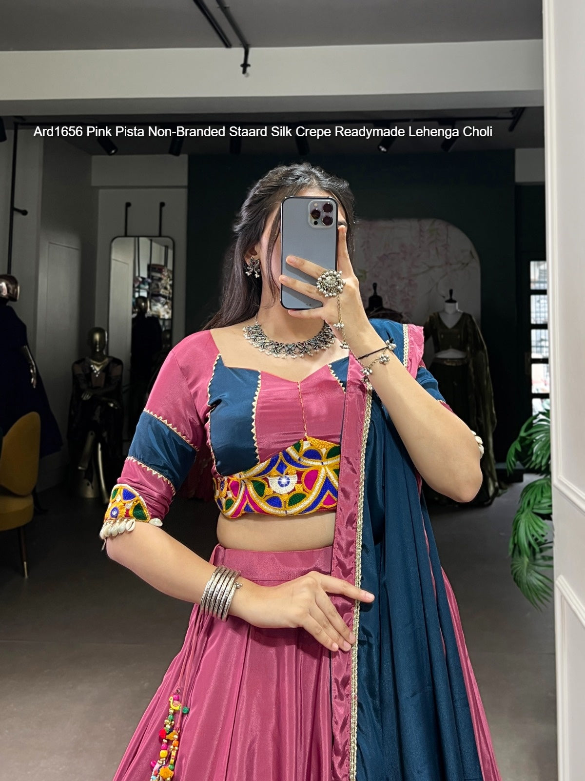 Ard1656 Pink Pista Non-Branded Staard Silk Crepe Readymade Lehenga Choli
