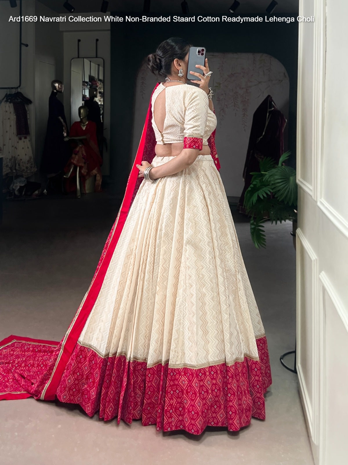 Ard1669 Navratri Collection White Non-Branded Staard Cotton Readymade Lehenga Choli