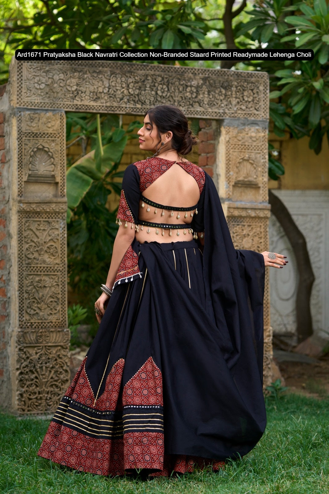 Ard1671 Pratyaksha Black Navratri Collection Non-Branded Staard Printed Readymade Lehenga Choli