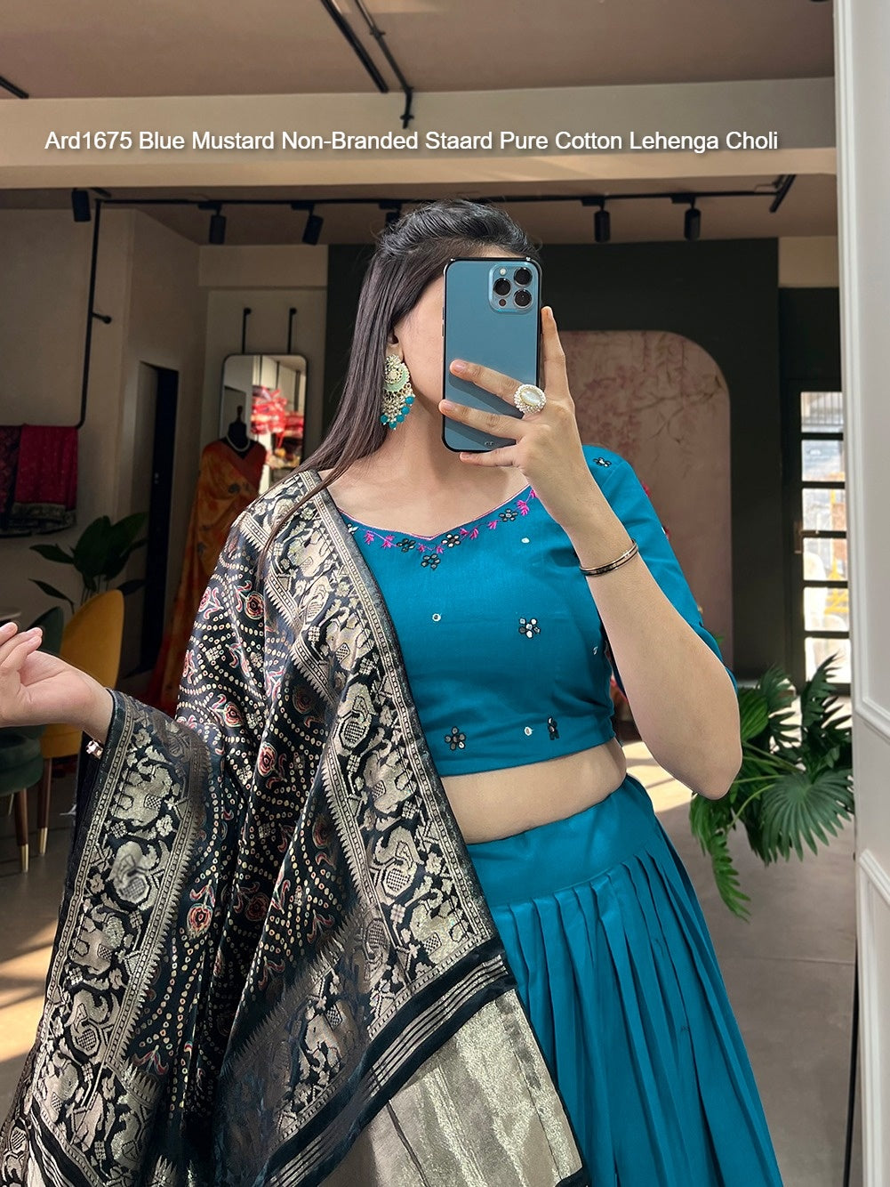 Ard1675 Blue Mustard Non-Branded Staard Pure Cotton Lehenga Choli