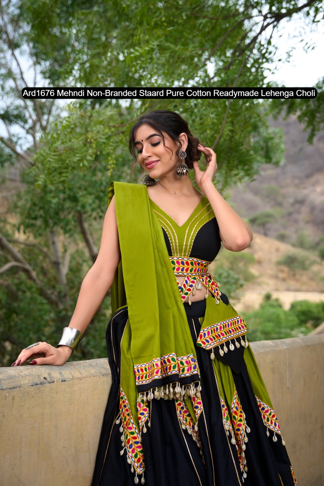 Ard1676 Mehndi Non-Branded Staard Pure Cotton Readymade Lehenga Choli