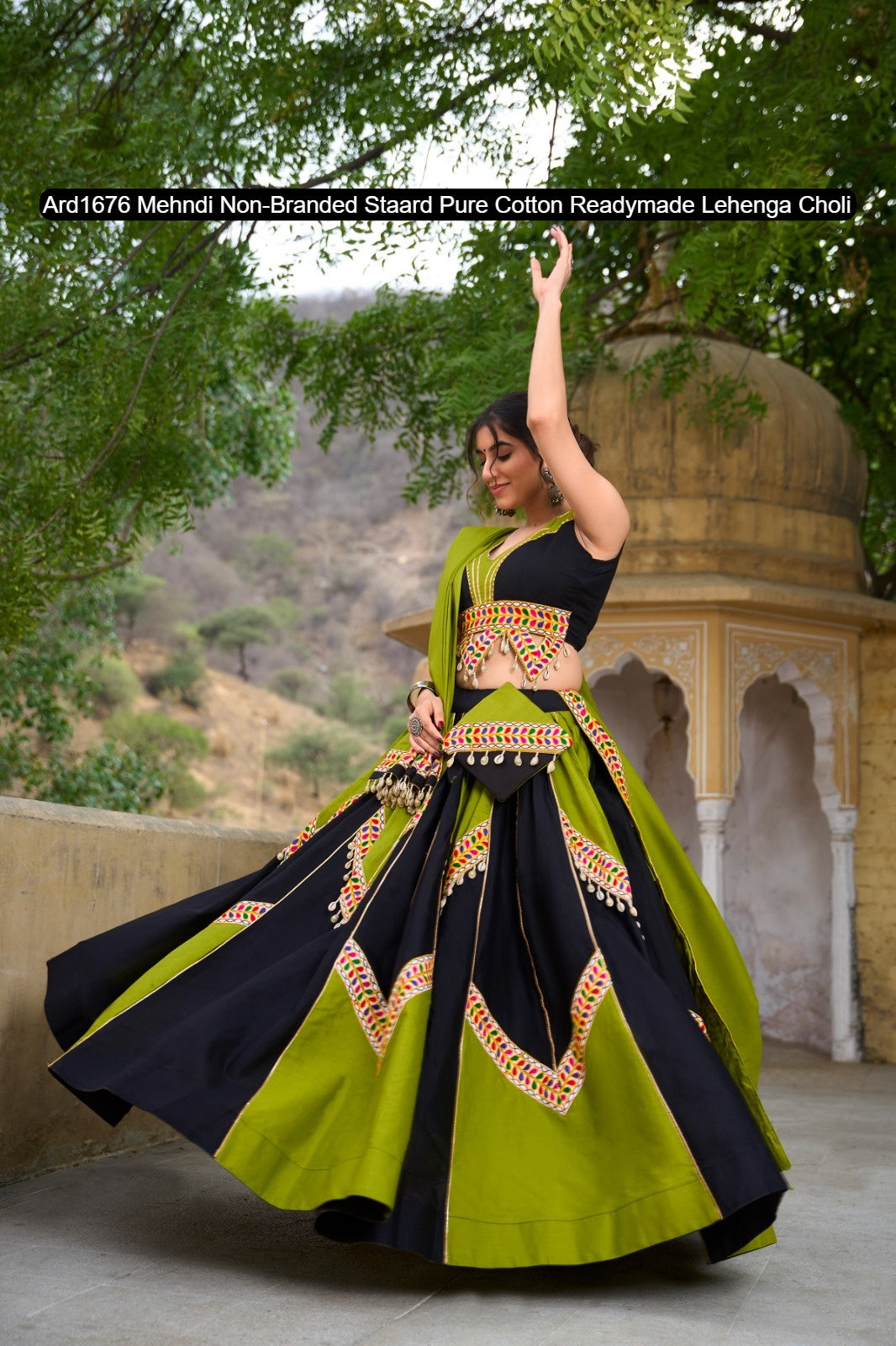 Ard1676 Mehndi Non-Branded Staard Pure Cotton Readymade Lehenga Choli