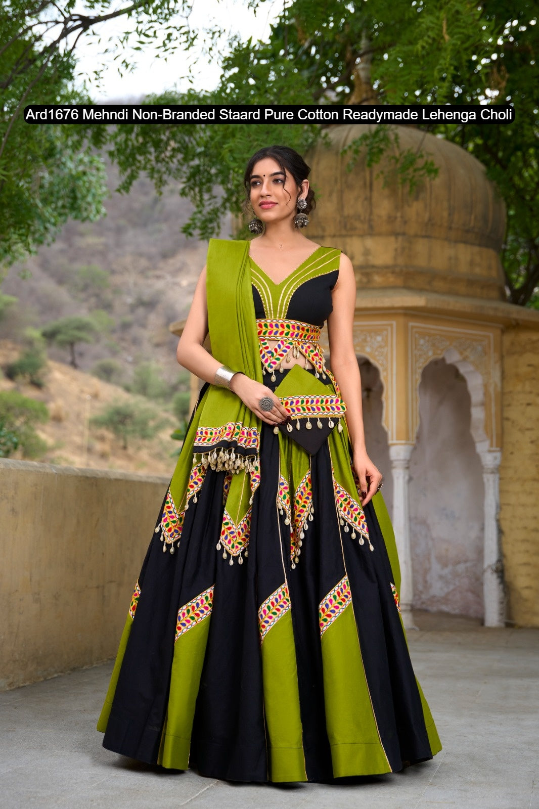 Ard1676 Mehndi Non-Branded Staard Pure Cotton Readymade Lehenga Choli
