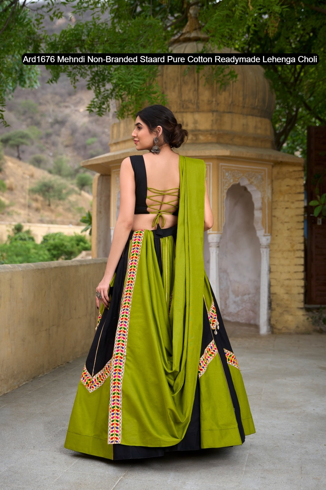 Ard1676 Mehndi Non-Branded Staard Pure Cotton Readymade Lehenga Choli
