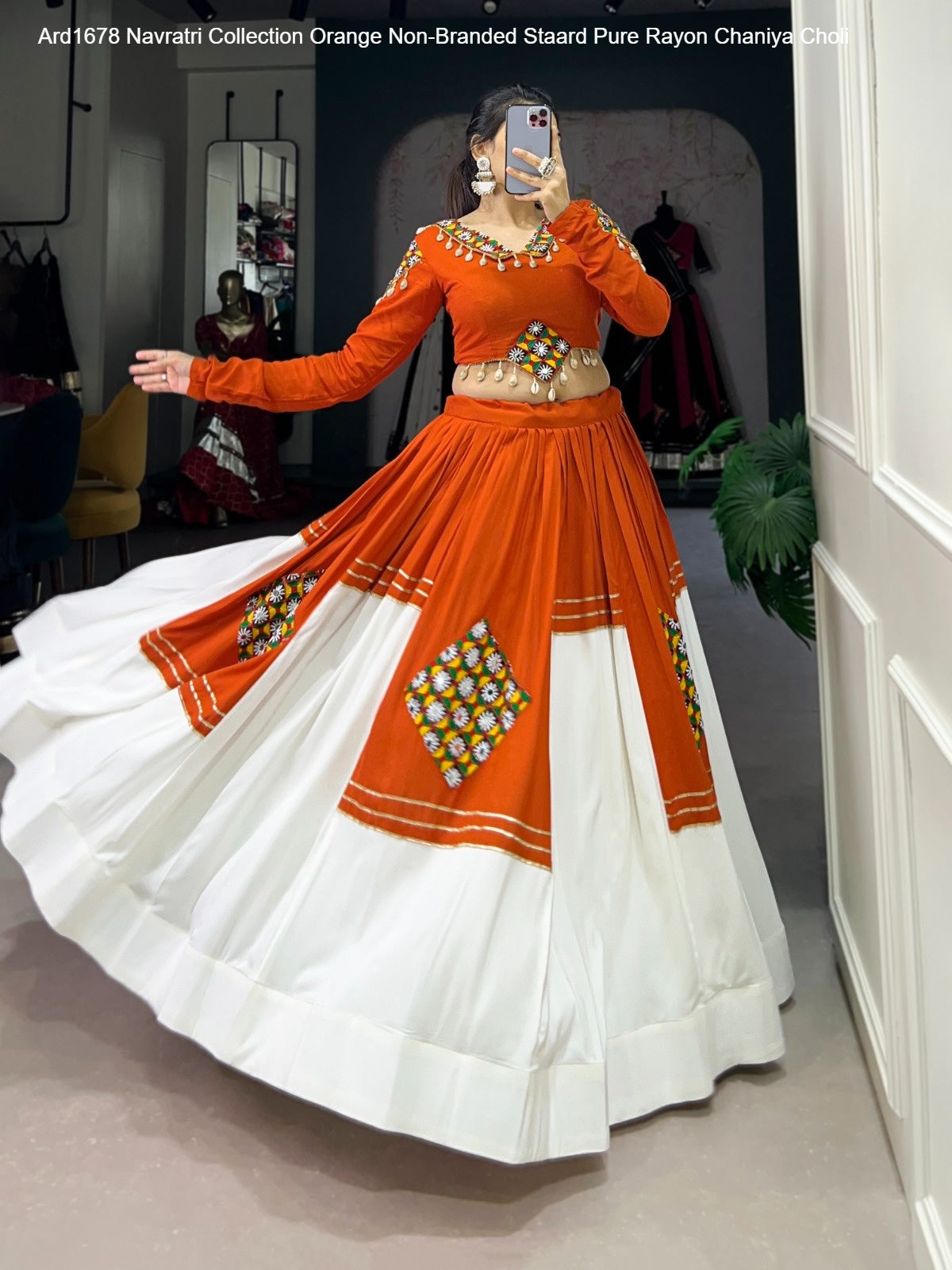 Ard1678 Navratri Collection Orange Non-Branded Staard Pure Rayon Chaniya Choli