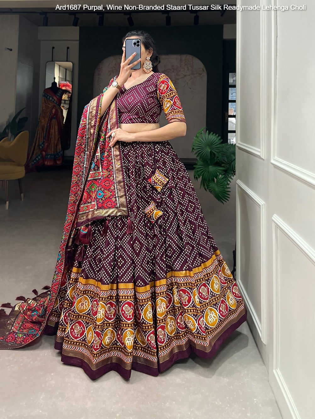 Ard1687 Purpal, Wine Non-Branded Staard Tussar Silk Readymade Lehenga Choli