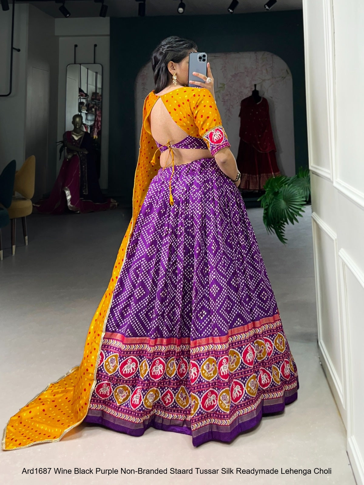 Ard1687 Wine Black Purple Non-Branded Staard Tussar Silk Readymade Lehenga Choli