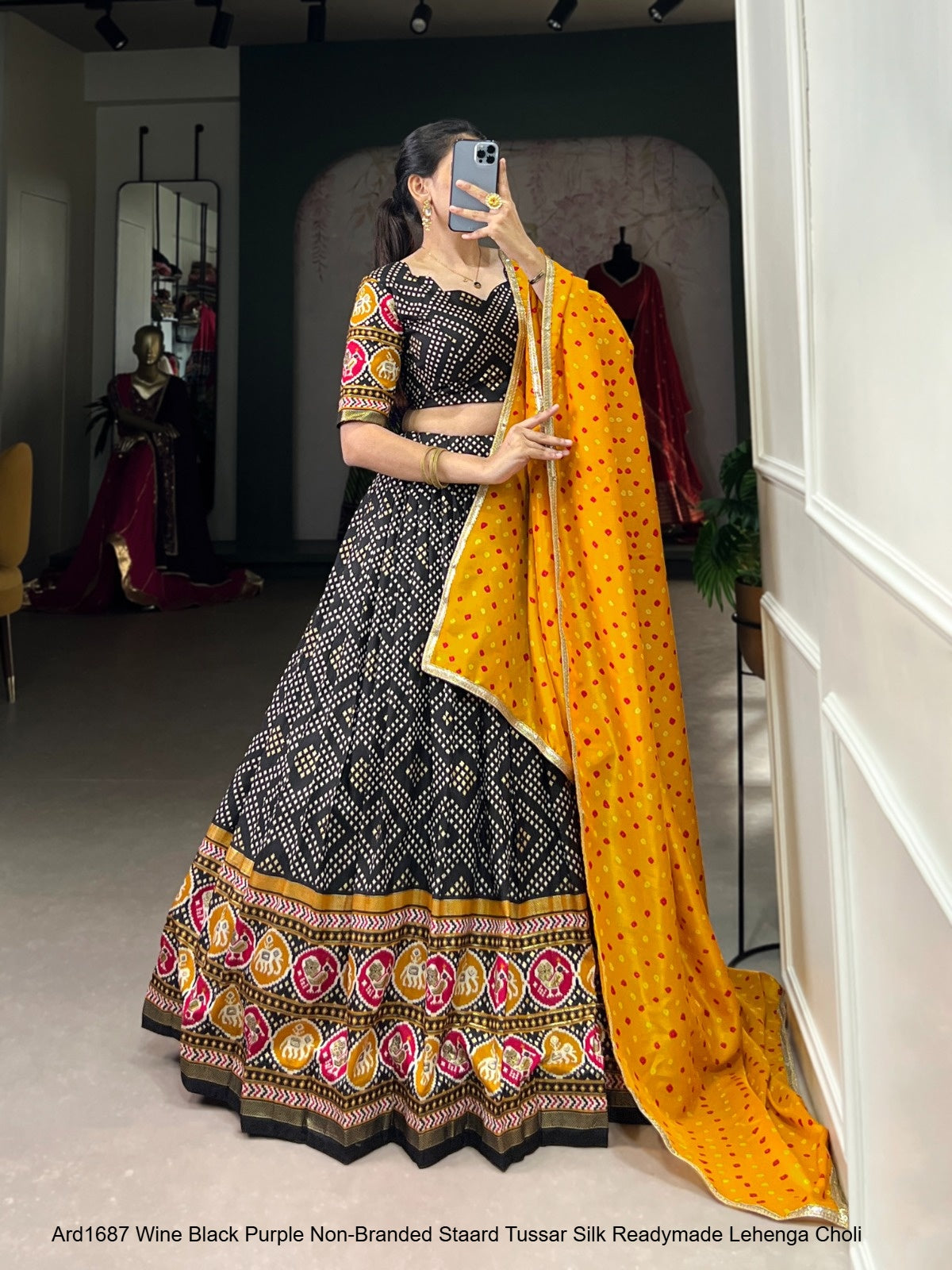Ard1687 Wine Black Purple Non-Branded Staard Tussar Silk Readymade Lehenga Choli