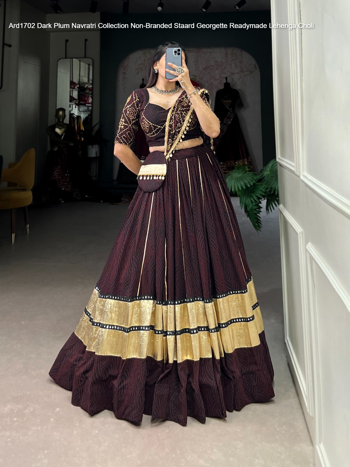 Ard1702 Dark Plum Navratri Collection Non-Branded Staard Georgette Readymade Lehenga Choli