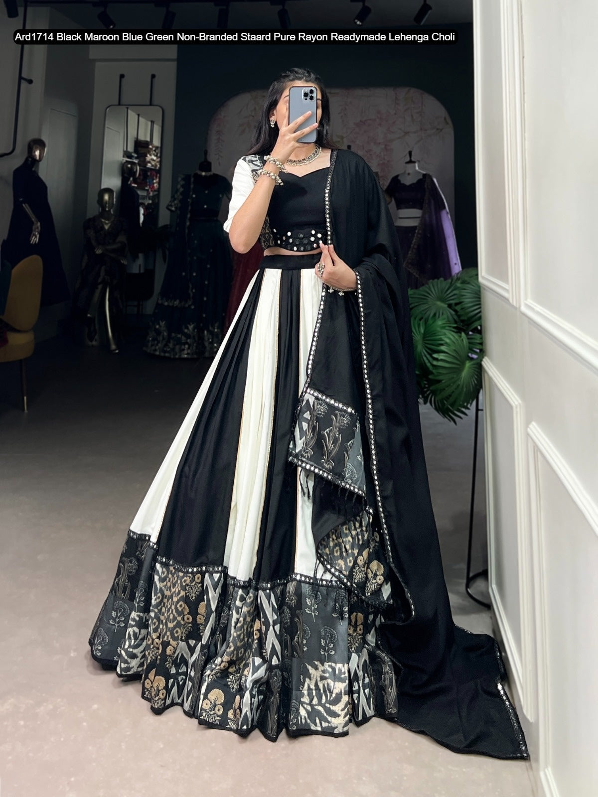 Ard1714 Black Maroon Blue Green Non-Branded Staard Pure Rayon Readymade Lehenga Choli