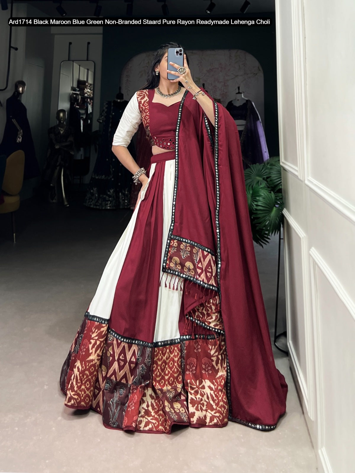Ard1714 Black Maroon Blue Green Non-Branded Staard Pure Rayon Readymade Lehenga Choli