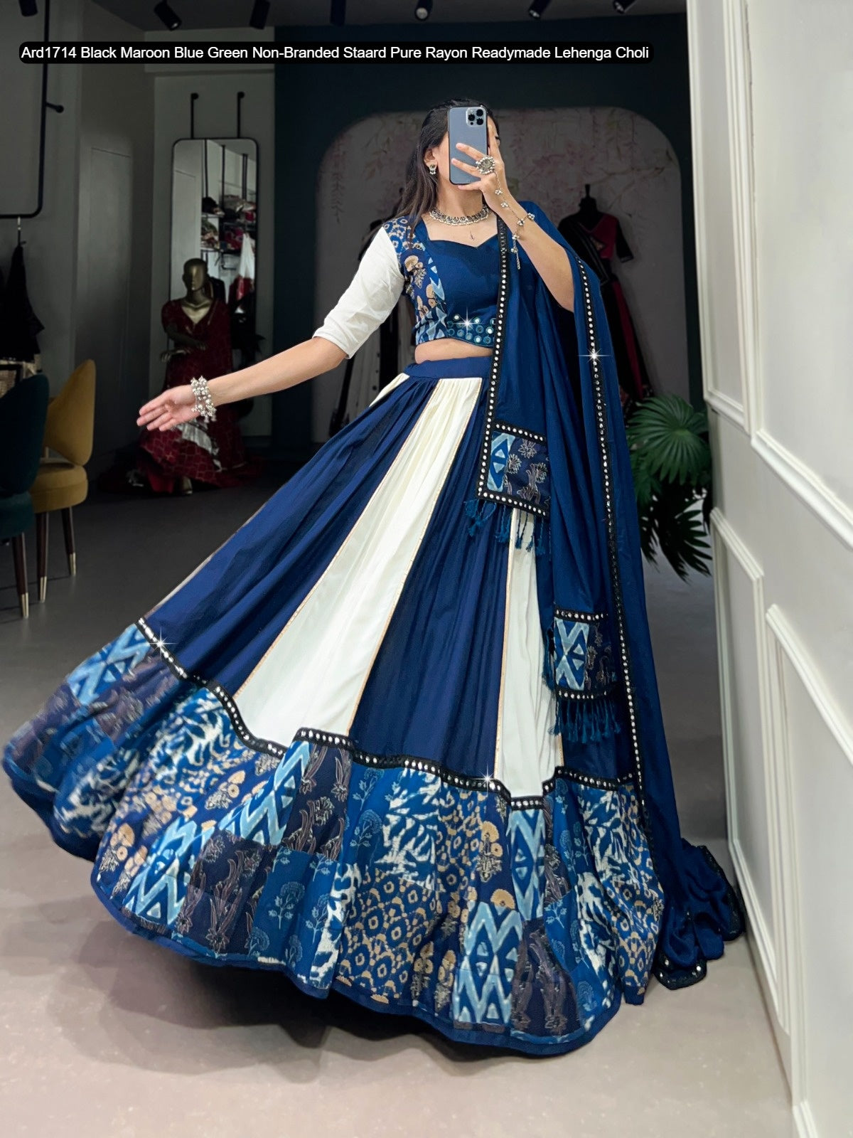 Ard1714 Black Maroon Blue Green Non-Branded Staard Pure Rayon Readymade Lehenga Choli