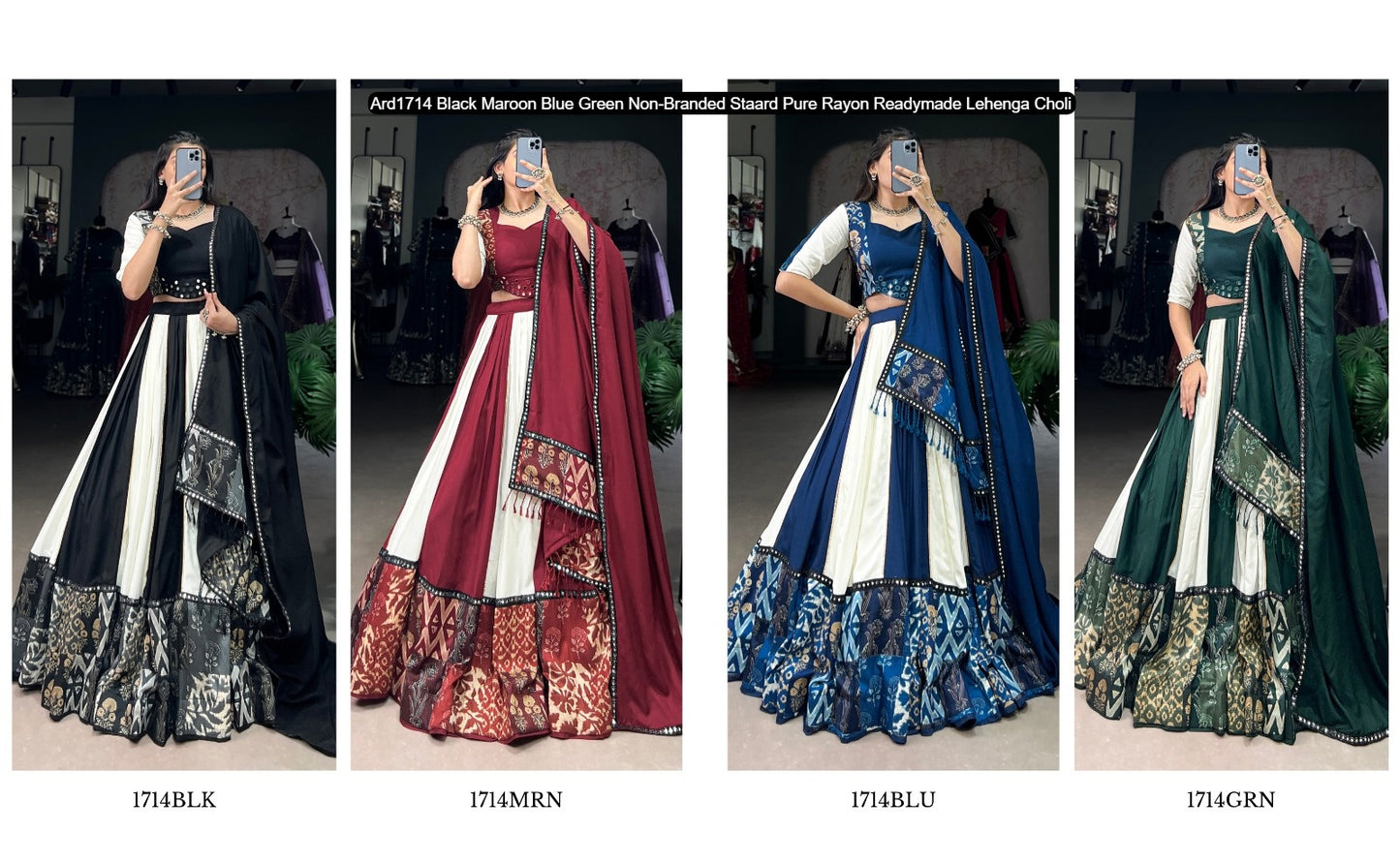 Ard1714 Black Maroon Blue Green Non-Branded Staard Pure Rayon Readymade Lehenga Choli