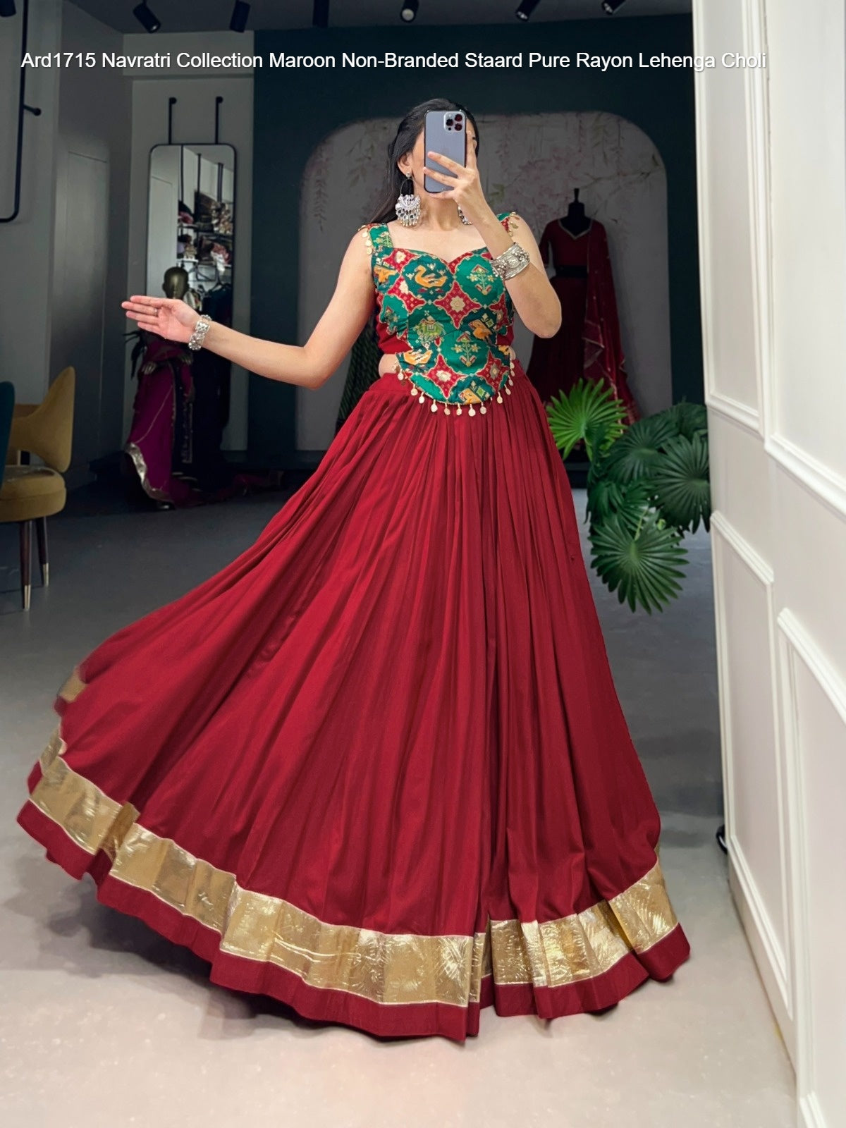 Ard1715 Navratri Collection Maroon Non-Branded Staard Pure Rayon Readymade Lehenga Choli