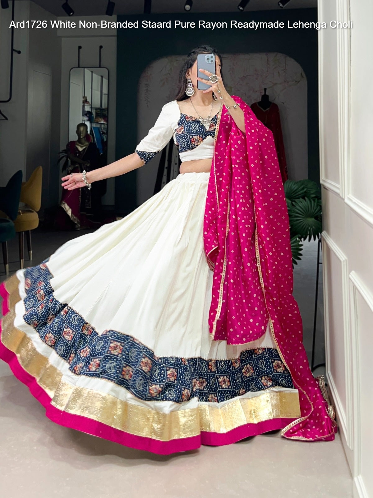 Ard1726 White Non-Branded Staard Pure Rayon Readymade Lehenga Choli