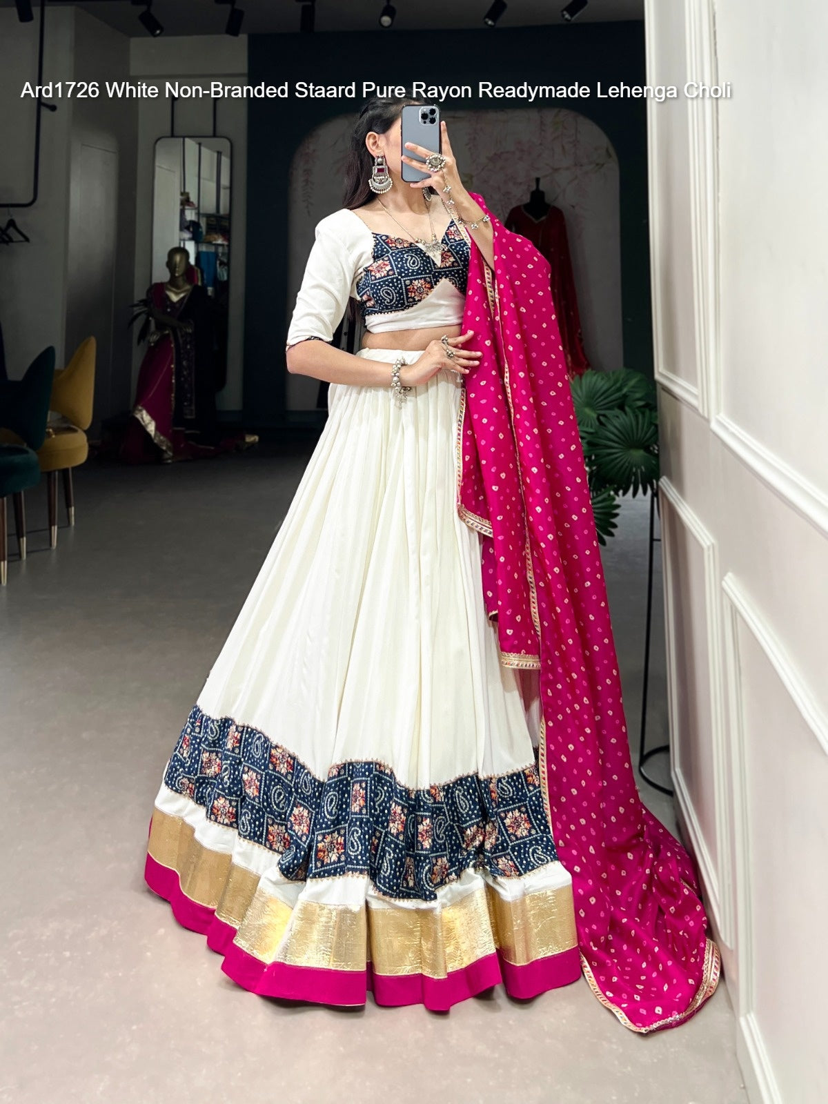Ard1726 White Non-Branded Staard Pure Rayon Readymade Lehenga Choli