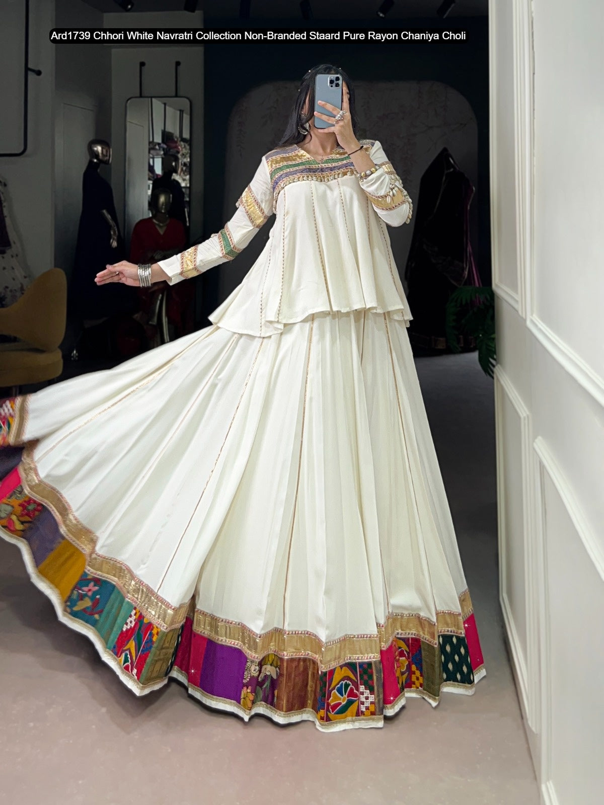 Ard1739 Chhori White Navratri Collection Non-Branded Staard Pure Rayon Chaniya Choli