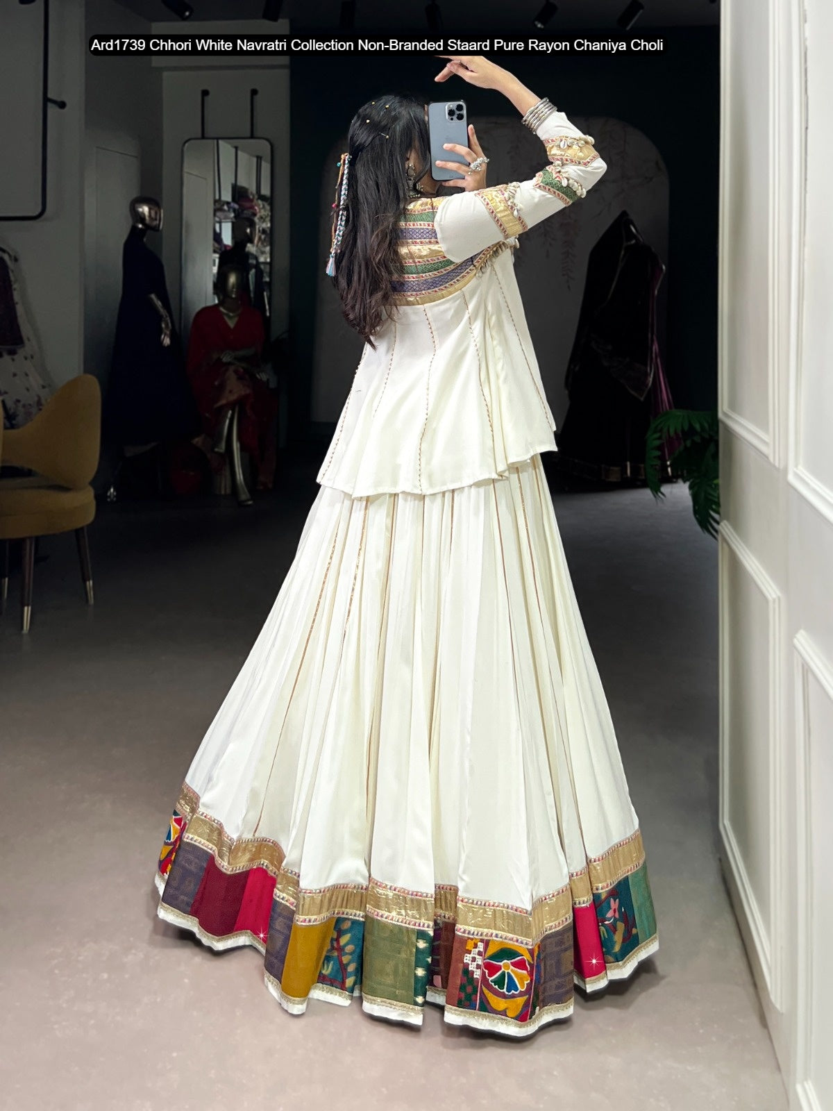 Ard1739 Chhori White Navratri Collection Non-Branded Staard Pure Rayon Chaniya Choli