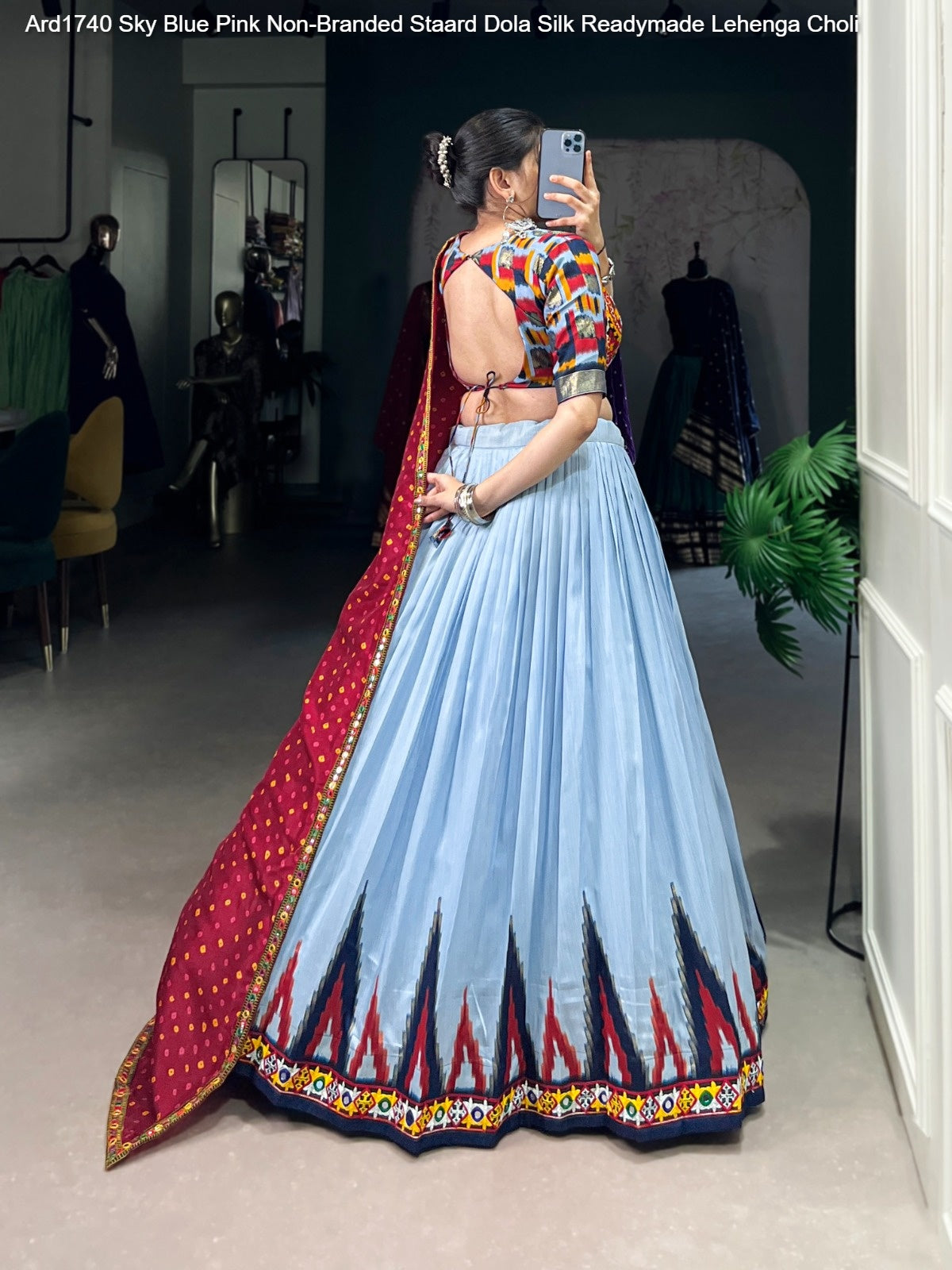 Ard1740 Sky Blue Pink Non-Branded Staard Dola Silk Readymade Lehenga Choli