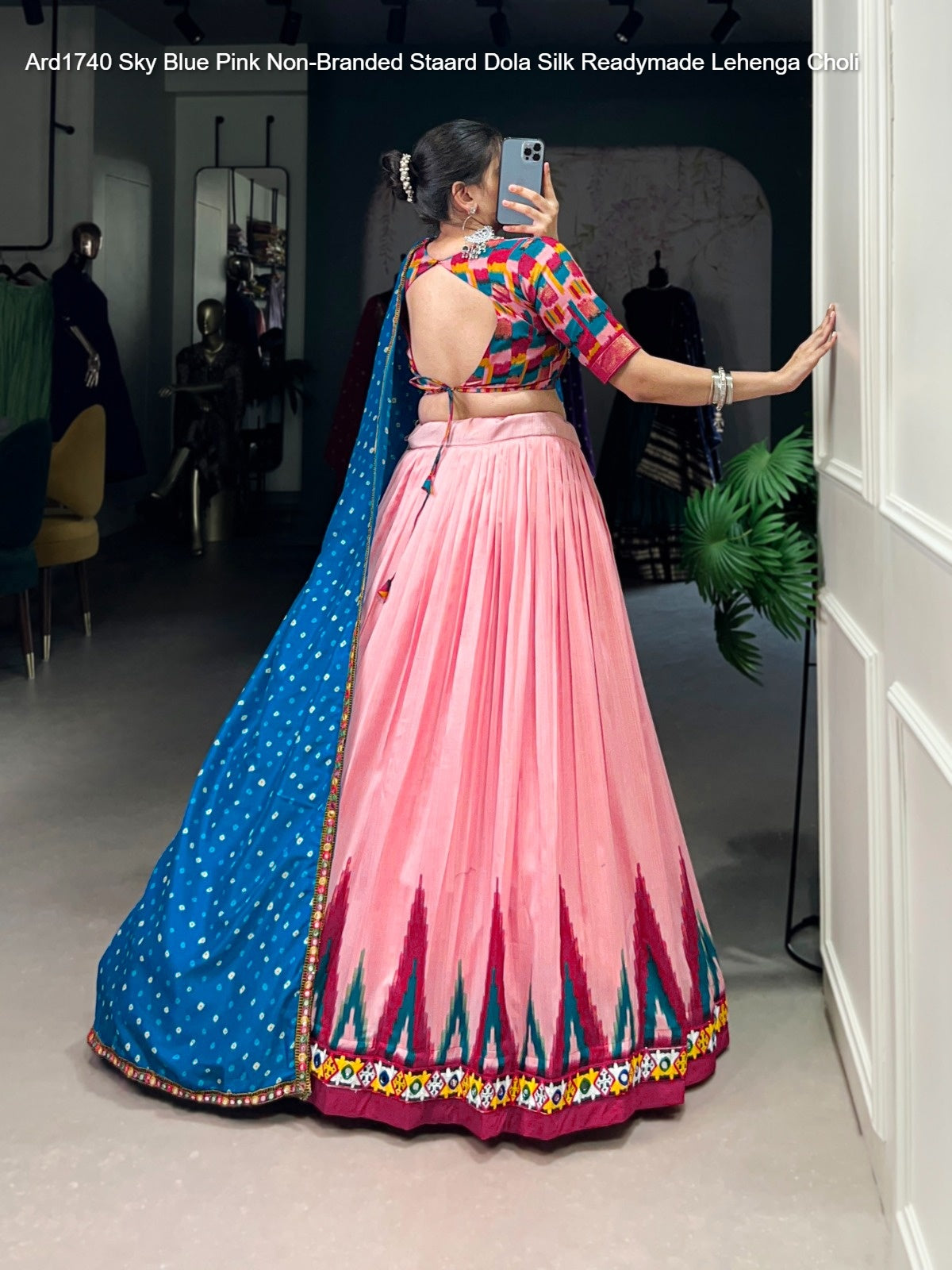Ard1740 Sky Blue Pink Non-Branded Staard Dola Silk Readymade Lehenga Choli