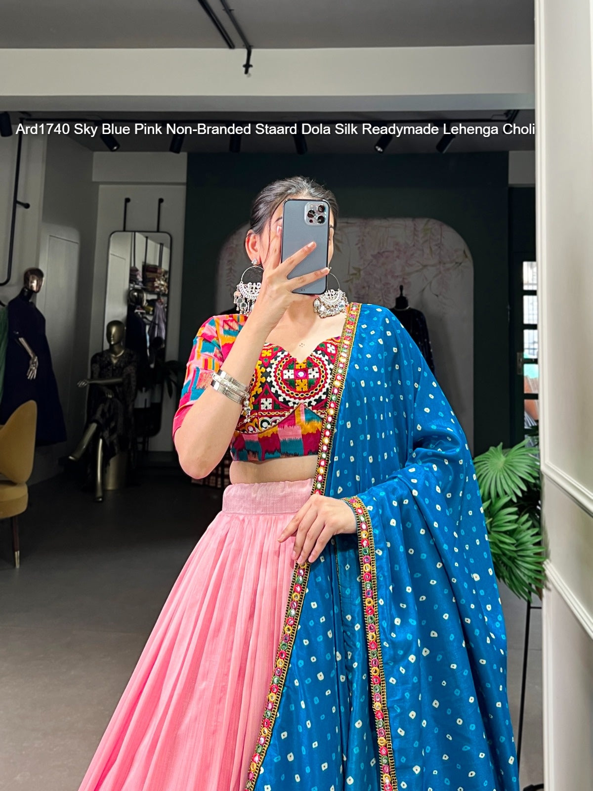 Ard1740 Sky Blue Pink Non-Branded Staard Dola Silk Readymade Lehenga Choli
