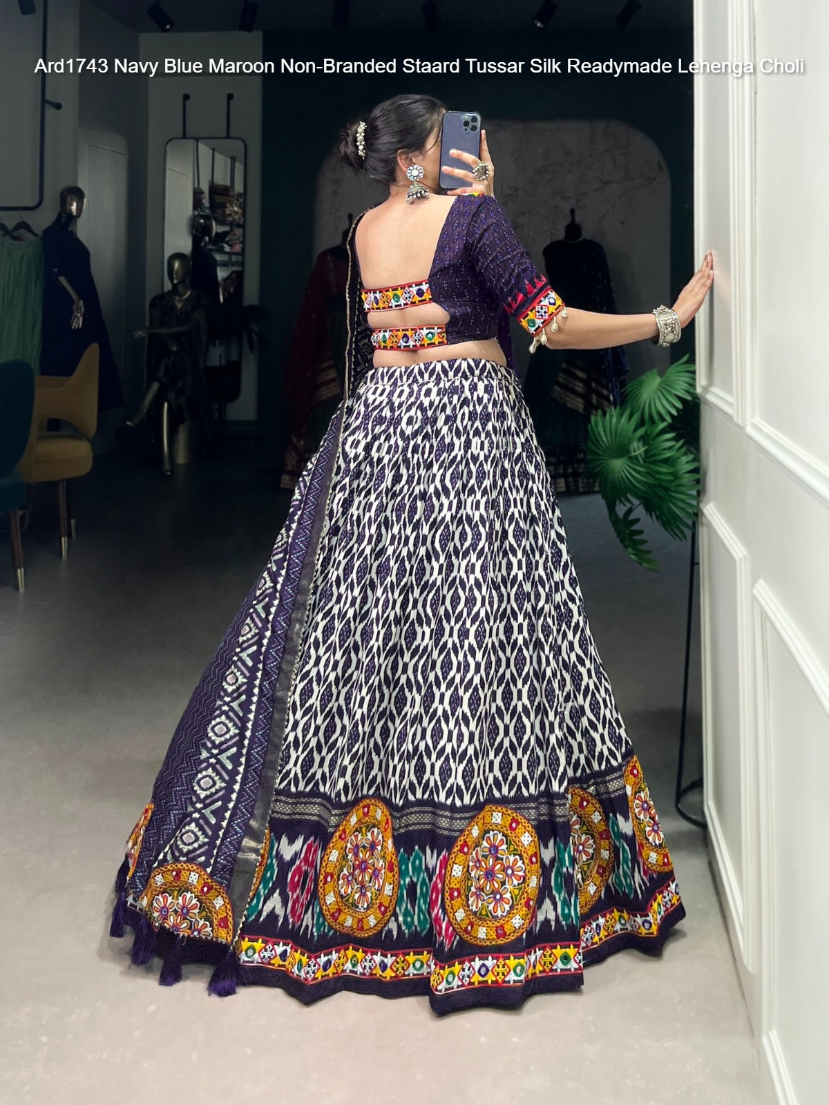 Ard1743 Navy Blue Maroon Non-Branded Staard Tussar Silk Readymade Lehenga Choli