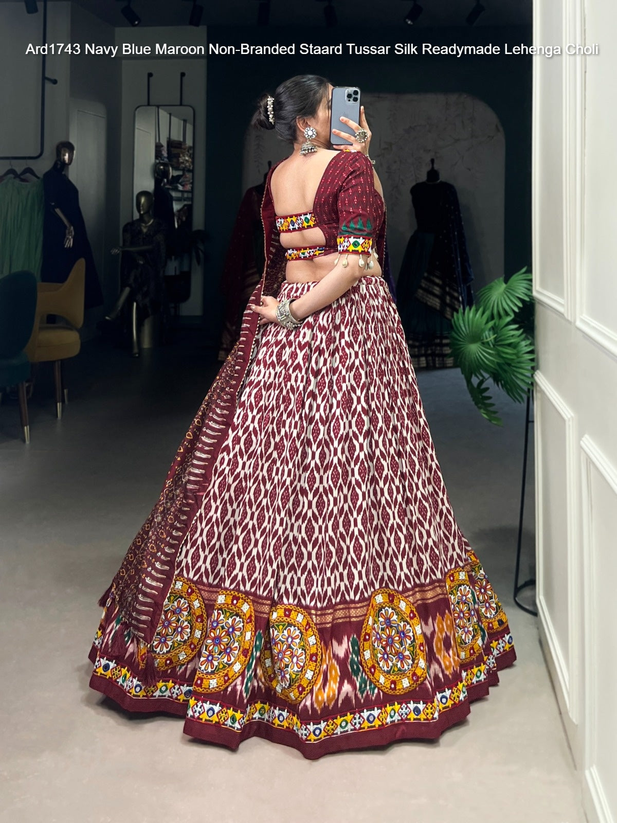 Ard1743 Navy Blue Maroon Non-Branded Staard Tussar Silk Readymade Lehenga Choli
