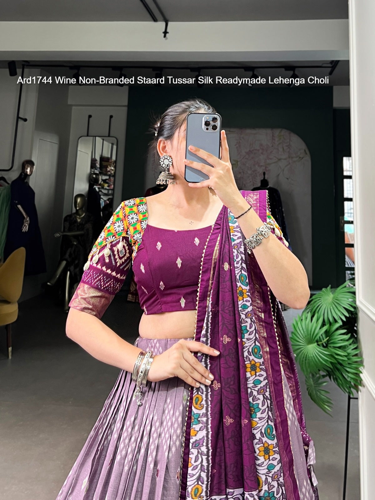 Ard1744 Wine Non-Branded Staard Tussar Silk Readymade Lehenga Choli