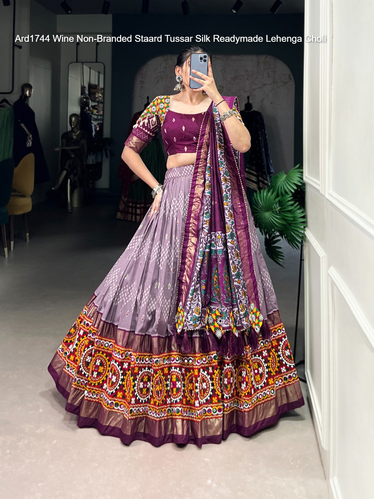Ard1744 Wine Non-Branded Staard Tussar Silk Readymade Lehenga Choli