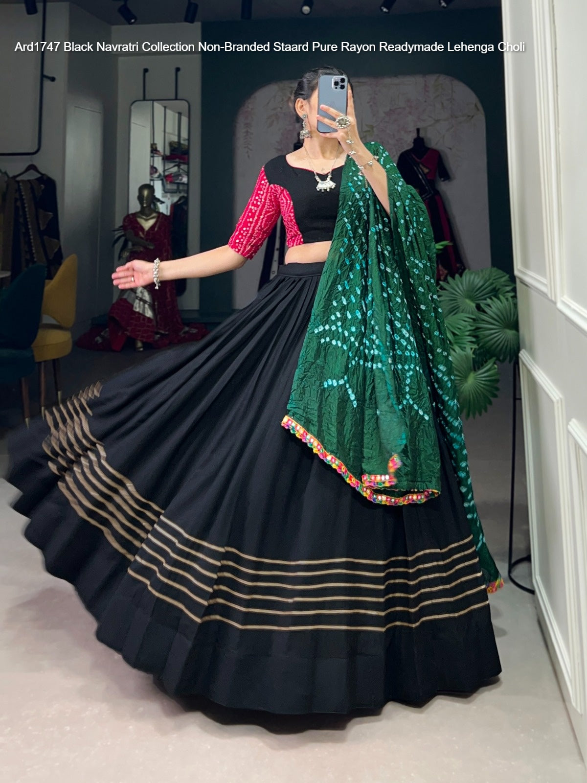 Ard1747 Black Navratri Collection Non-Branded Staard Pure Rayon Readymade Lehenga Choli