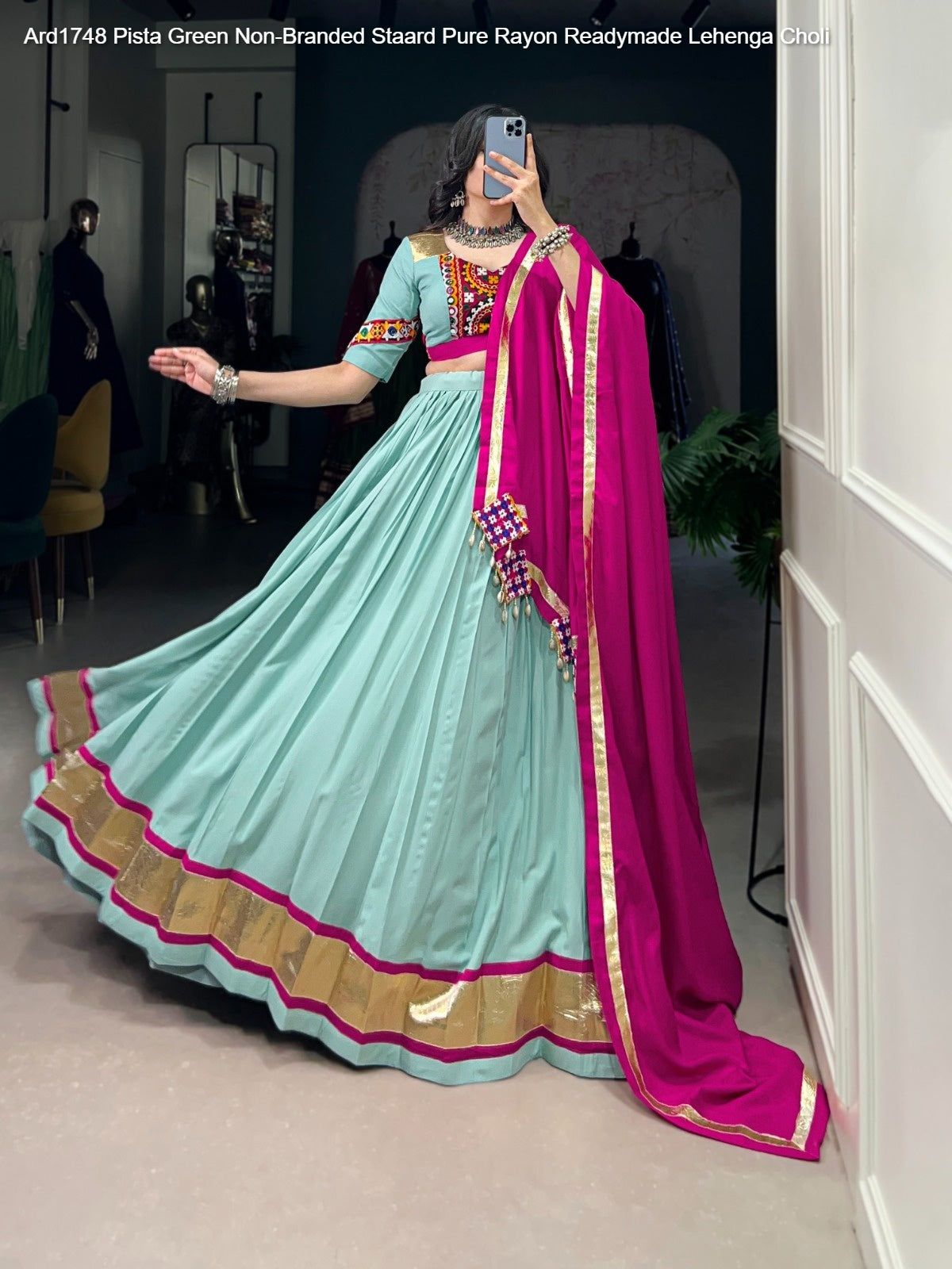 Ard1748 Pista Green Non-Branded Staard Pure Rayon Readymade Lehenga Choli