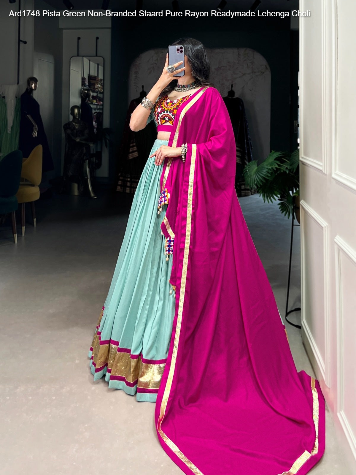 Ard1748 Pista Green Non-Branded Staard Pure Rayon Readymade Lehenga Choli