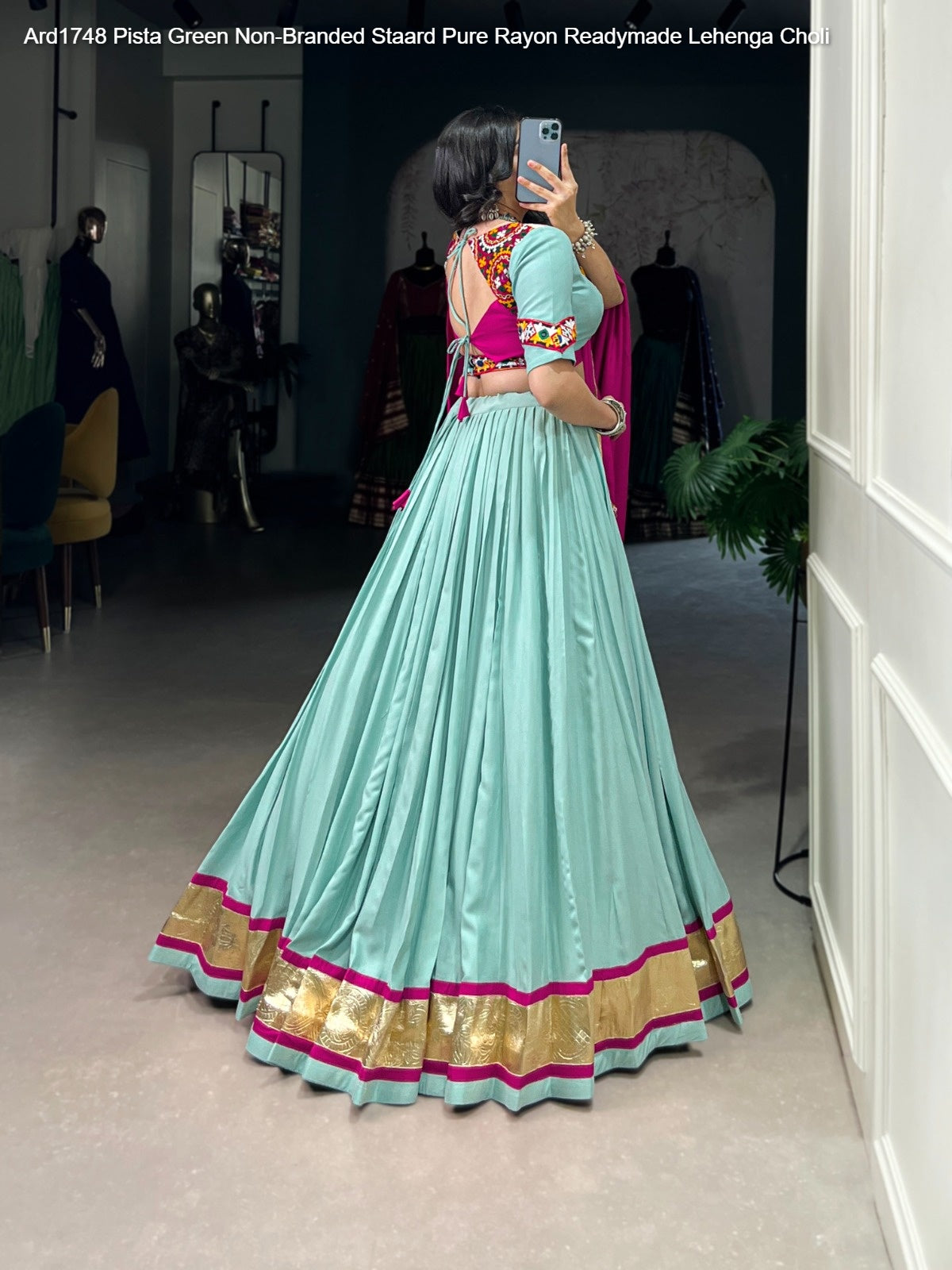 Ard1748 Pista Green Non-Branded Staard Pure Rayon Readymade Lehenga Choli