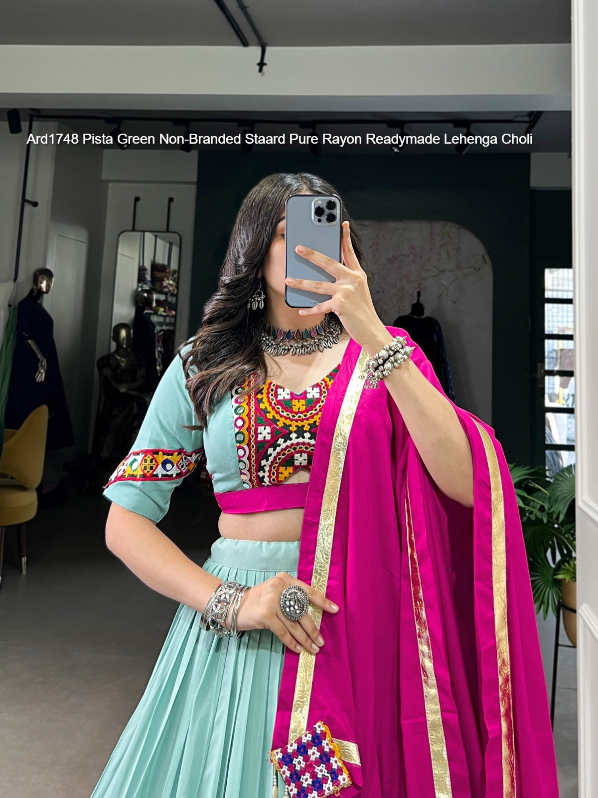 Ard1748 Pista Green Non-Branded Staard Pure Rayon Readymade Lehenga Choli