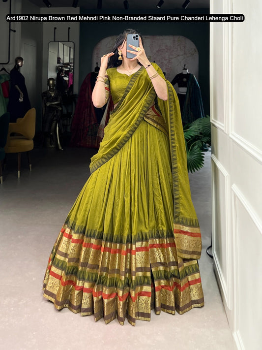 Ard1902 Nirupa Brown Red Mehndi Pink Non-Branded Staard Pure Chanderi Lehenga Choli