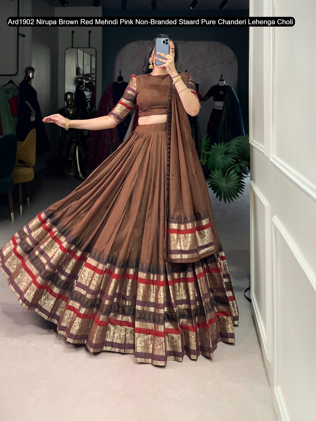 Ard1902 Nirupa Brown Red Mehndi Pink Non-Branded Staard Pure Chanderi Lehenga Choli