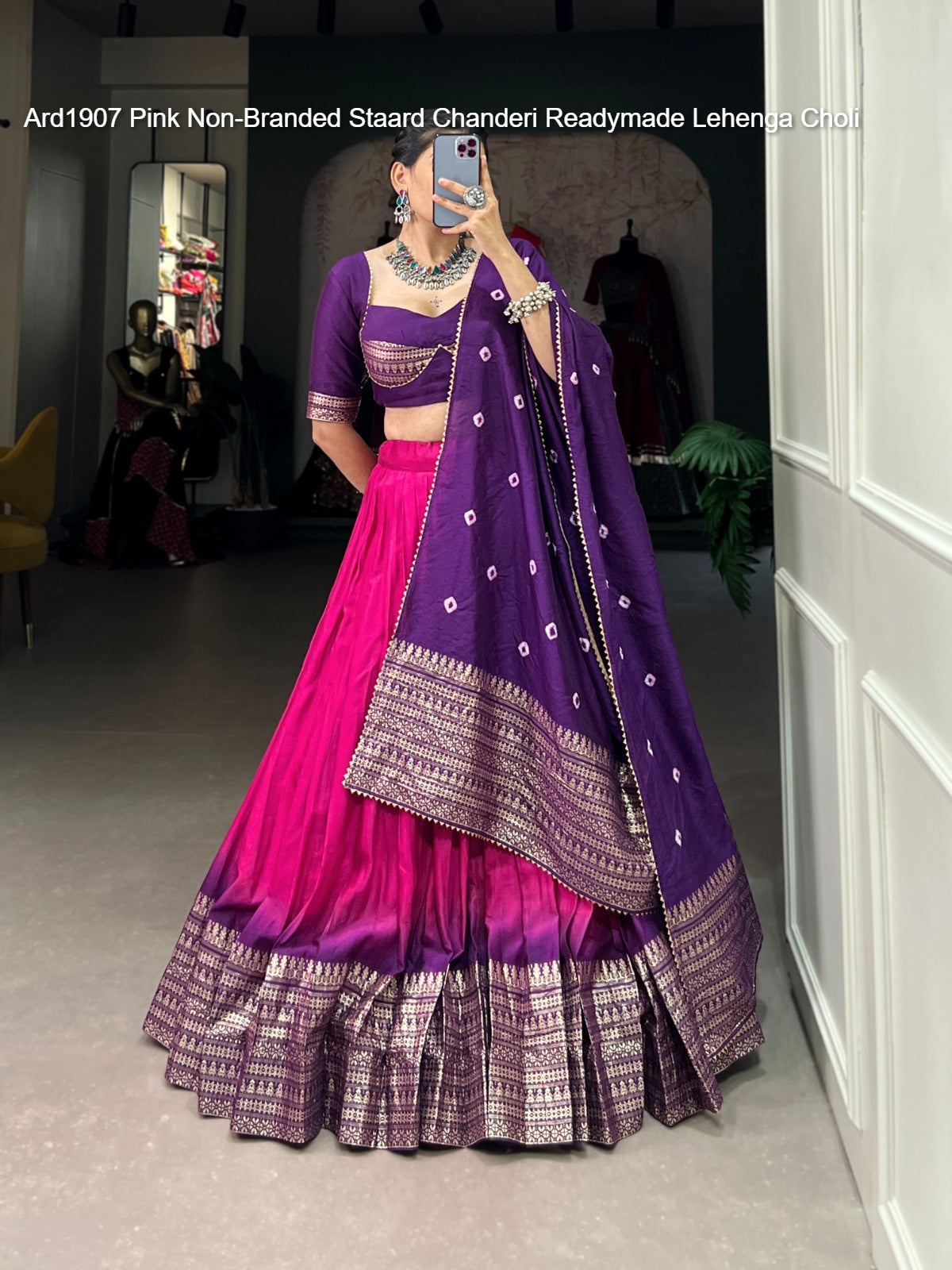 Ard1907 Pink Non-Branded Staard Chanderi Readymade Lehenga Choli